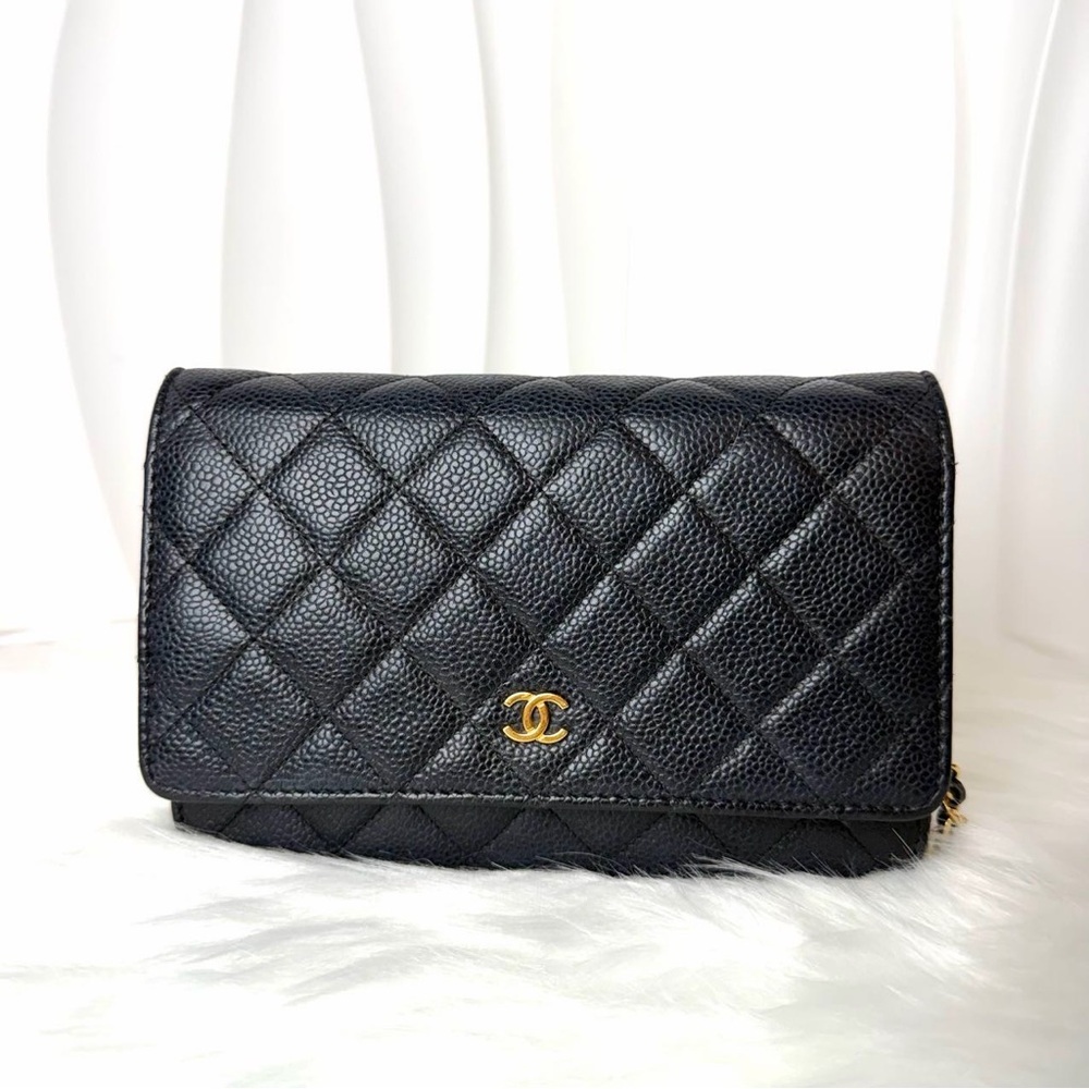 CHANEL Classic Wallet On Chain (WOC) Black Caviar Leather with Gold Hardware